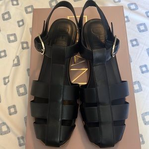 Deltan Abbey Leather Fisherman Womens Flats Black Sandals Size 7